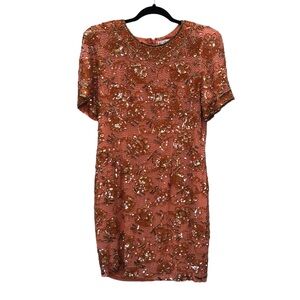 BlackTie Oleg Cassini Coral Beaded Formal Dress size 14